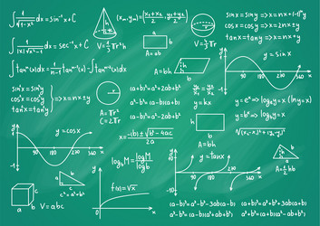 math science formulas on a green blackboard vector