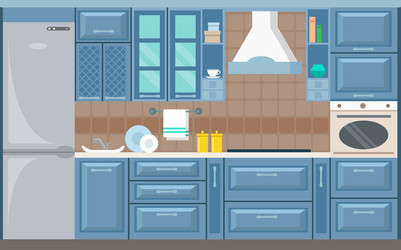 Kitchen interior card flat vector