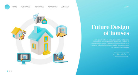 3d website interface with house model and tools Vector Image