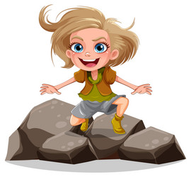 Girl standing on the rock Royalty Free Vector Image