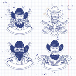 hand drawn sketch cowboy set vector