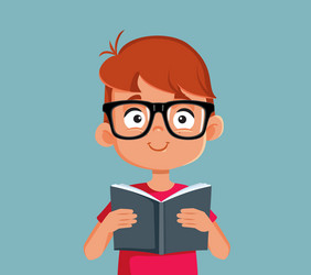 student boy wearing glasses reading a textbook vector