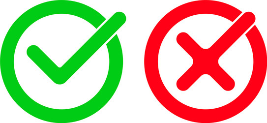 Tick and red checkmark icons for checkbox symbols vector