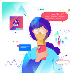 Cartoon girl communicates phone vector