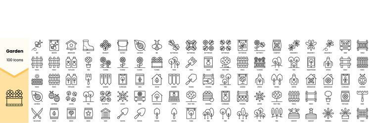 set of garden icons simple line art style vector image