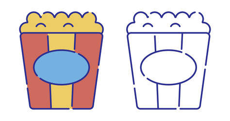 thin line stroked color icon packet of popcorn vector image