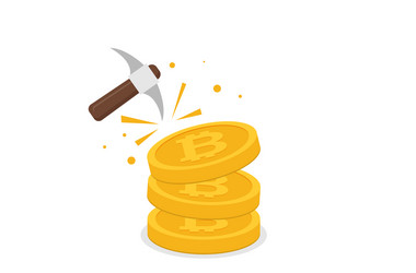 bitcoin mining concept with pickaxe and coin flat vector