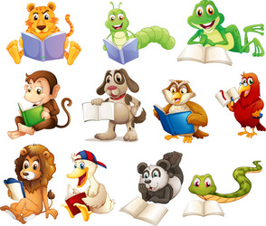 Group of Animals Reading Books Vector Image