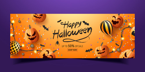 happy halloween banner and sale promotion vector