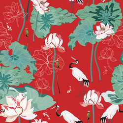 Asian Floral Crane Pattern Vector Image