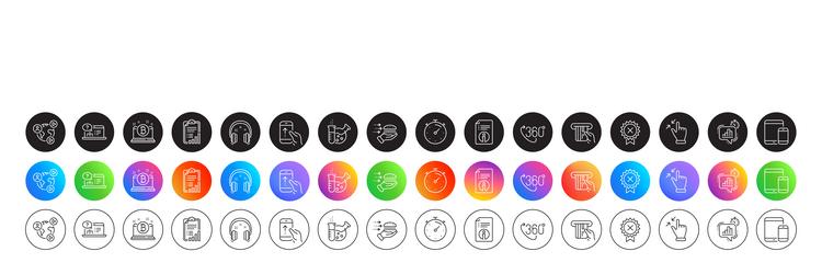 bitcoin 360 degree and mobile devices line icons vector image