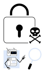 digital security elements padlock skull robot vector image