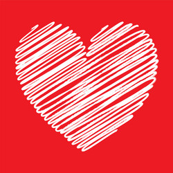 Heart white scribble with lines texture on red vector