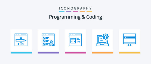 programming and coding blue 5 icon pack including vector image