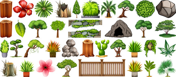 Set different nature isolated on white Royalty Free Vector