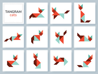 Tangram puzzle set with various cats vector