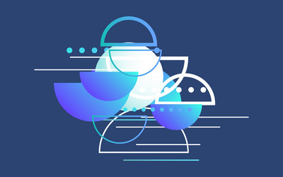 overlapping design elements on blue background vector image