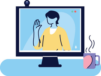 man on computer video call vector image