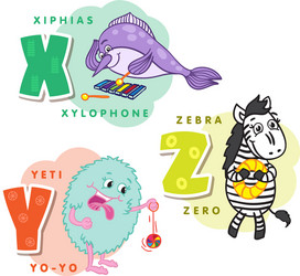 Alphabet Letters: Yeti, Zebra & X Vector Image
