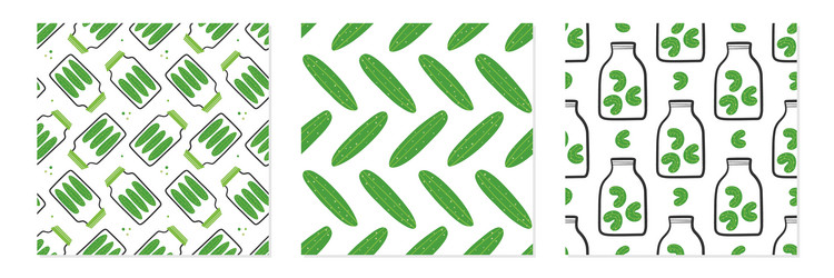 jars of pickles three seamless patterns set vector image