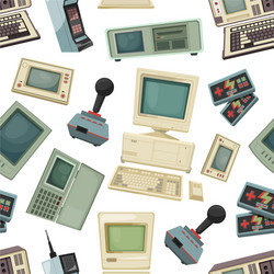 seamless pattern with different vintage computers vector