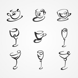 set of cups and glasses vector