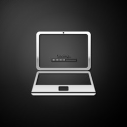 Silver laptop update process with loading bar icon vector