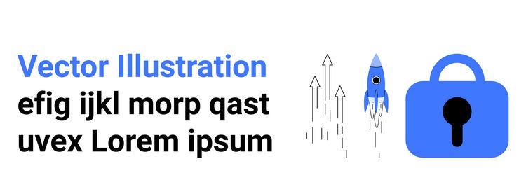blue rocket launch with secure lock and text vector image