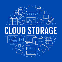 Cloud data storage circle poster with line icons vector