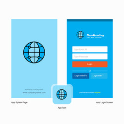 Company globe splash screen and login page design vector