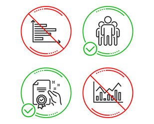 Group horizontal chart and certificate icons set vector