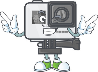 A comical face action camera mascot with wink eye vector