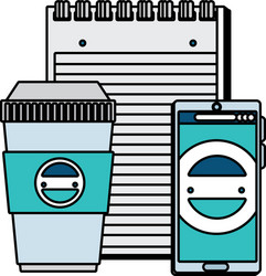 container and notepad cellphone with company vector image