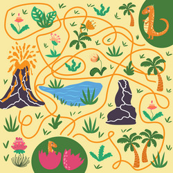 help dinosaur find path to nest labyrinth maze vector image
