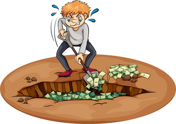 Man Digging for Money in a Pit vector image