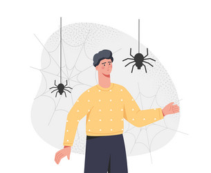 man with spiders on web vector image