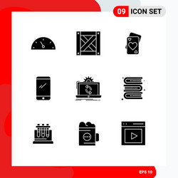 Mobile interface solid glyph set 9 pictograms vector