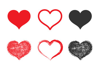 Set grunge heart icons hand drawn vector