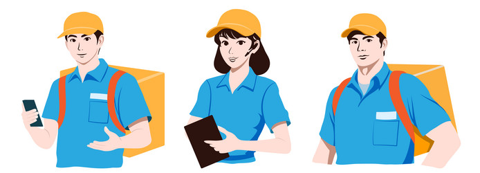 set of couriers and call center operators vector image