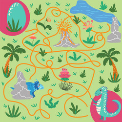 help dinosaur find path to nest labyrinth maze vector image