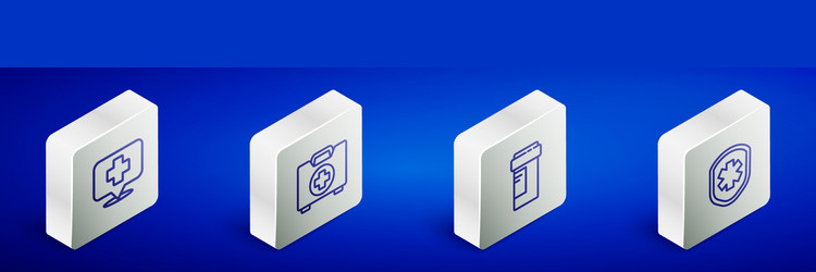 set isometric line map pointer with cross hospital vector image