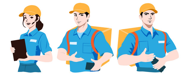 set of couriers and call center operators vector image