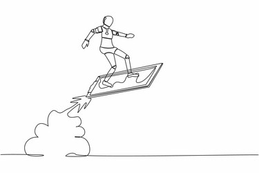 single continuous line drawing robot riding vector image