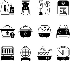 Small kitchen appliance black linear icons set vector