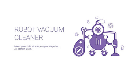 robot vacuum cleaner template web banner with copy vector image