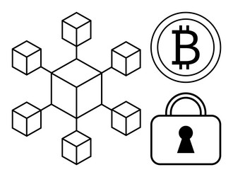 blockchain network with bitcoin symbol and padlock vector image