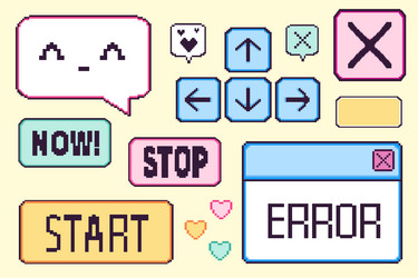 pixel game interface elements set vector image