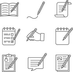 writing with pencil linear icons set vector image