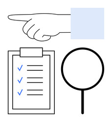 hand pointing checklist with blue checkmarks vector image