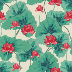 red lotuses with large green leaves on a gentle Vector Image